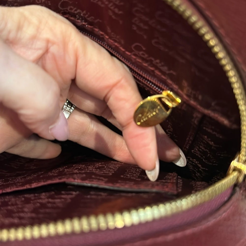 Cartier Paris Burgundy/Wine Tall Dome Bag wSignature Cartier Fabric Interior EUC - Picture 9 of 11